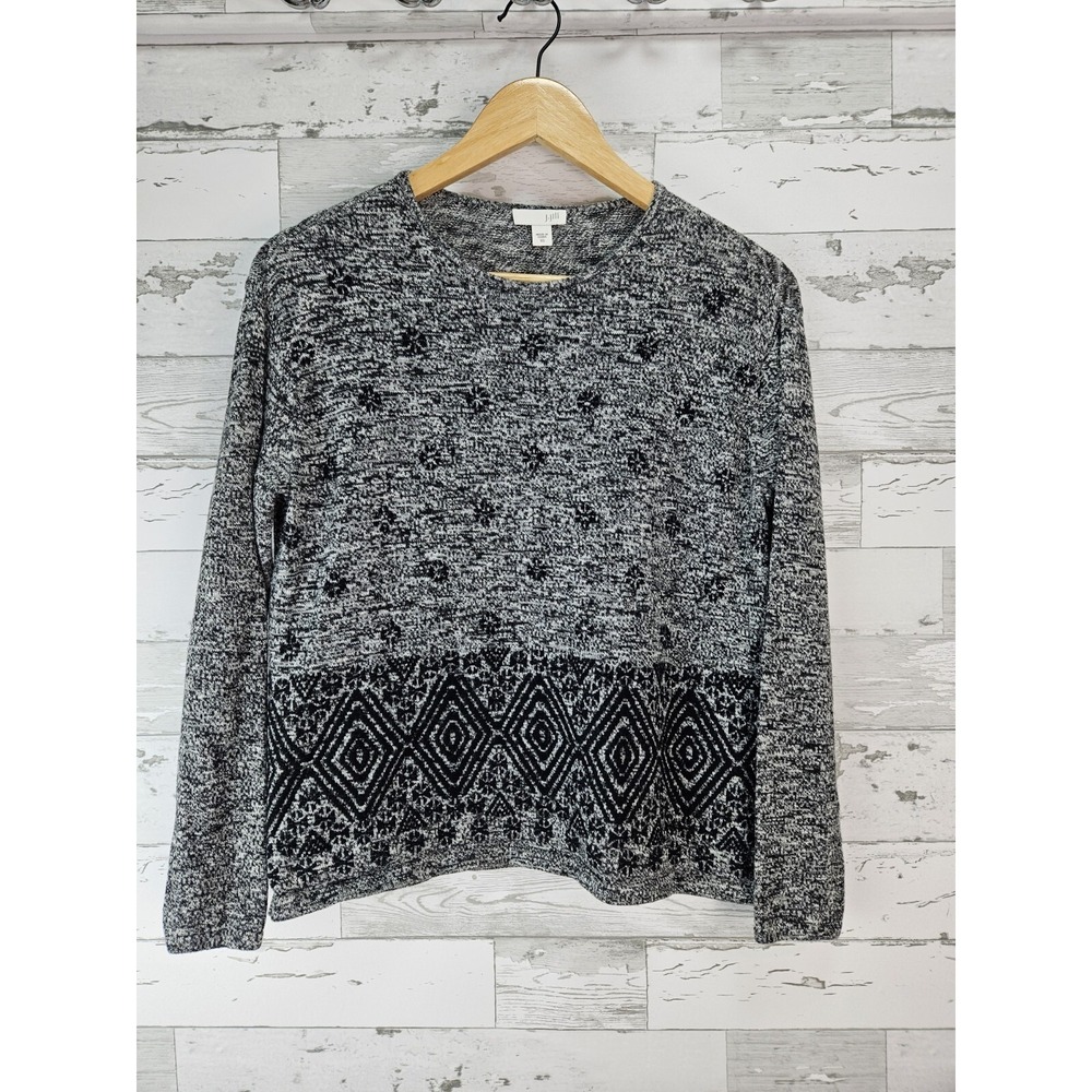 J Jill Womens Sweater XSmall Gray Embroidered Cotton Modal Wool Blend